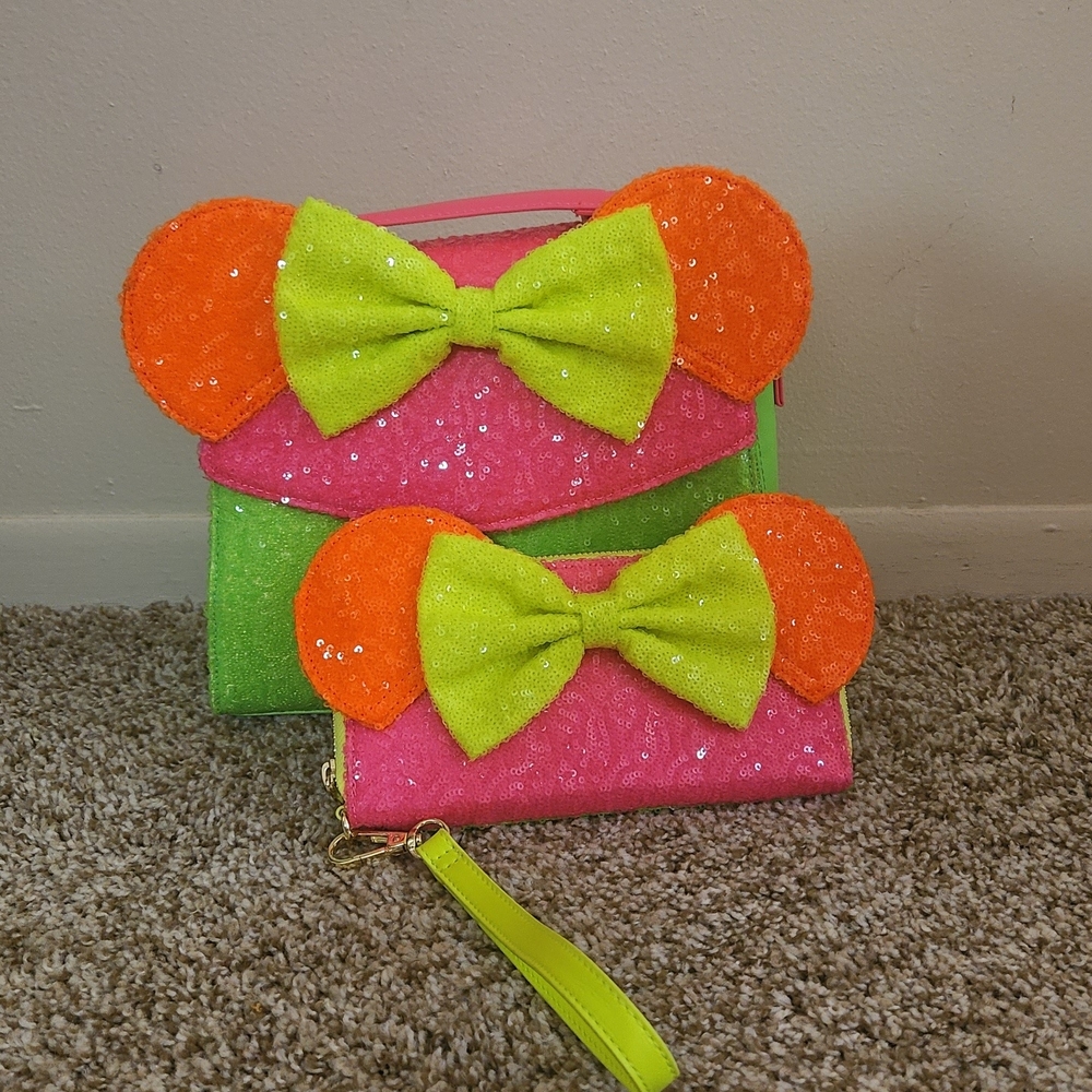Loungefly Pink and Green Crossbody Bag with Playful Design